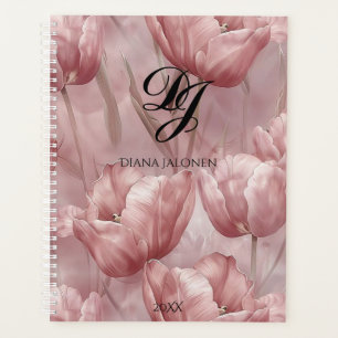 Elegant Pink Flowers Monogram Personalised Name Planner