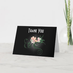 Elegant Pink Flowers on a Black Wedding Thank You