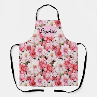 Elegant Pink Flowers Pattern - Perfect for Any Occ Apron
