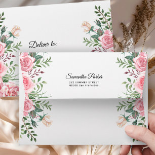 Elegant pink flowers personalised floral envelope