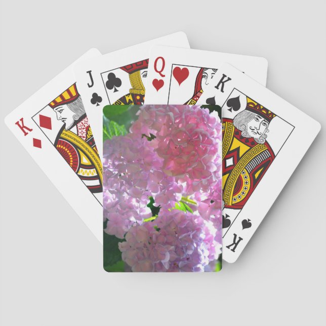 Elegant  pink flowers pink floral pink hydrangeas  playing cards (Back)