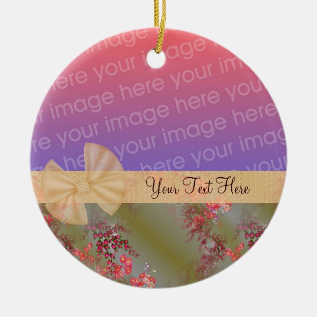 Elegant Pink Flowers Ribbon Photo Ornament (Front)