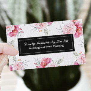 Elegant pink flowers shop business card
