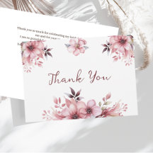 Elegant Pink Flowers Thank You Bridal Shower