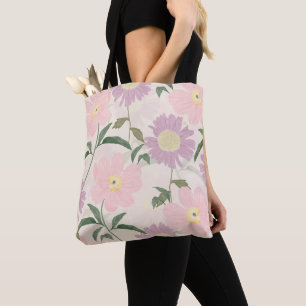 Elegant Pink Flowers Watercolor Boho Floral Tote Bag