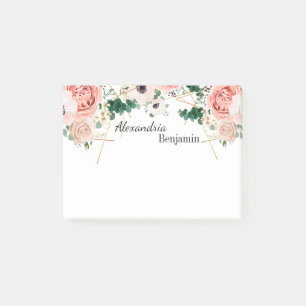 Elegant Pink Flowers Watercolor Floral Personalise Post-it Notes