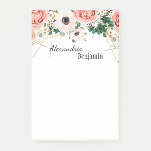 Elegant Pink Flowers Watercolor Floral Personalise Post-it Notes
