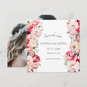 Elegant Pink flowers Watercolor Wedding Save The Date