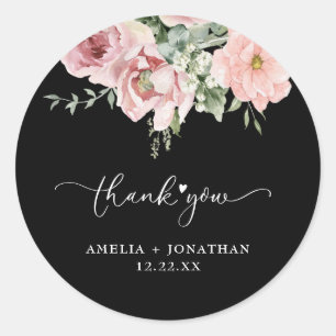 Elegant Pink Flowers Wedding Thank You Favour Classic Round Sticker