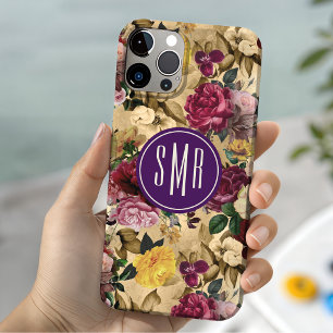 Elegant pink flowers yellow monogram Case-Mate iPhone 14 case
