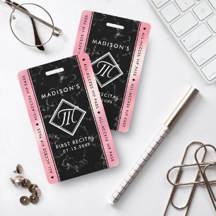 Elegant Pink Foil Black Marble VIP Event ID Badge