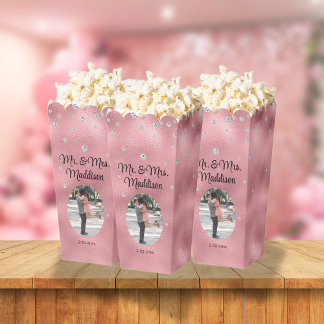 Elegant Pink Foil & Diamond Wedding Popcorn Favour Box