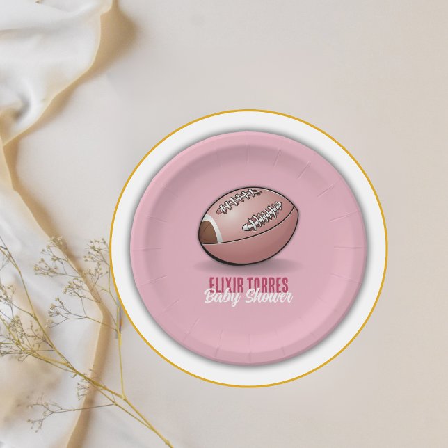 Elegant Pink Football Baby Shower Paper Plate (Creator Uploaded)