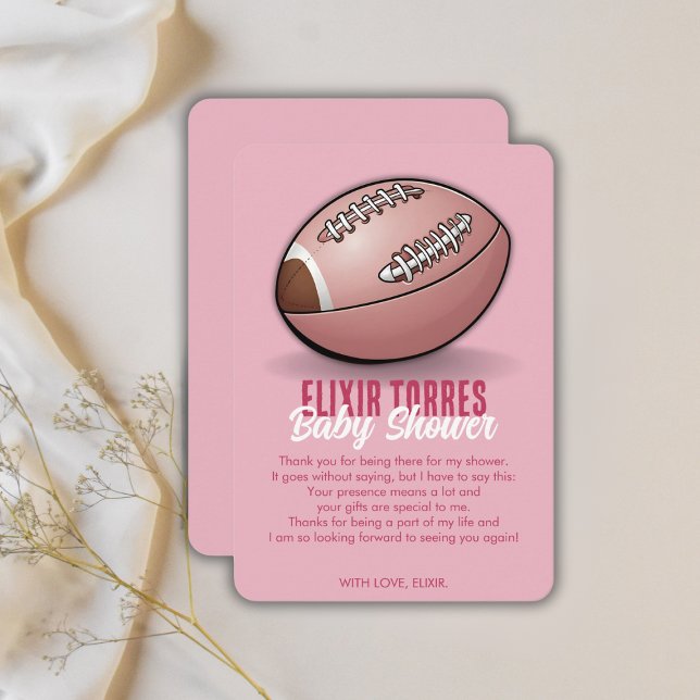 Elegant Pink Football Baby Shower Thank You Card (Creator Uploaded)