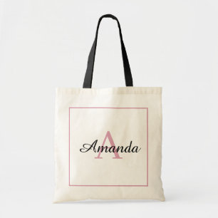 Elegant Pink Frame Handwritten Name Monogramed Tote Bag
