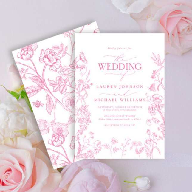 Elegant Pink French Chinoiserie Floral Wedding Invitation (Creator Uploaded)