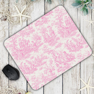 Elegant Pink French Toile de Jouy Pattern Mouse Mat