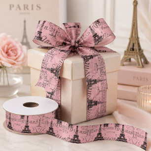 Elegant pink  french vintage paris eiffel tower satin ribbon