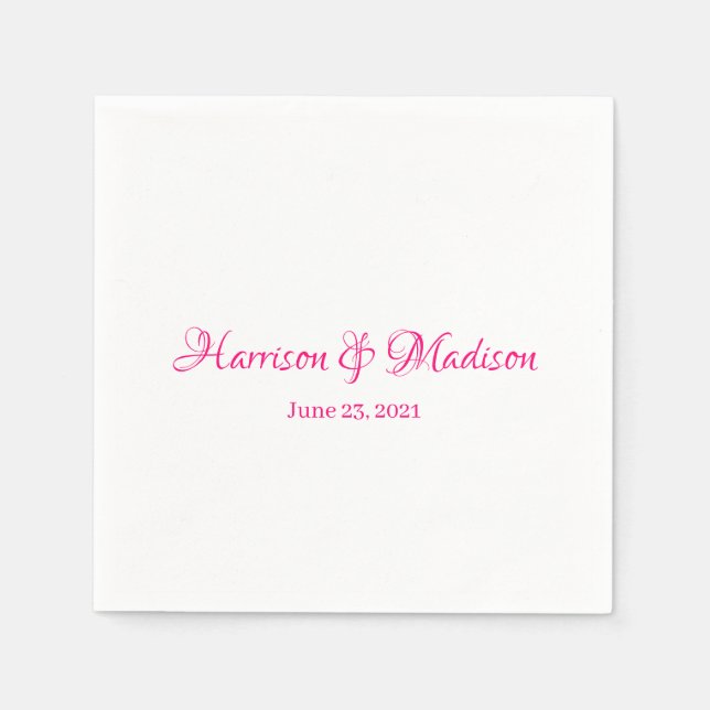 Elegant Pink Fuchsia Custom Script Names Wedding Napkin (Front)