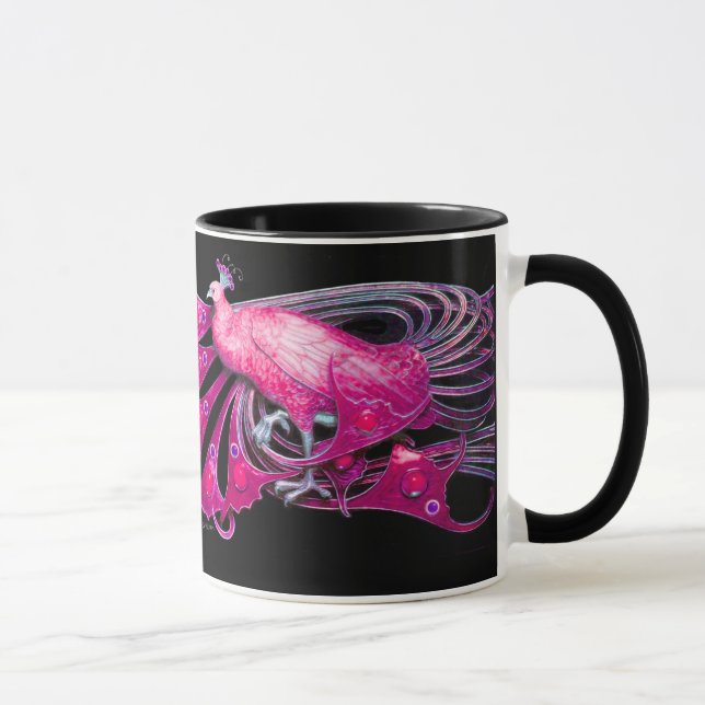 ELEGANT PINK FUCHSIA PEACOCK JEWEL MUG (Right)