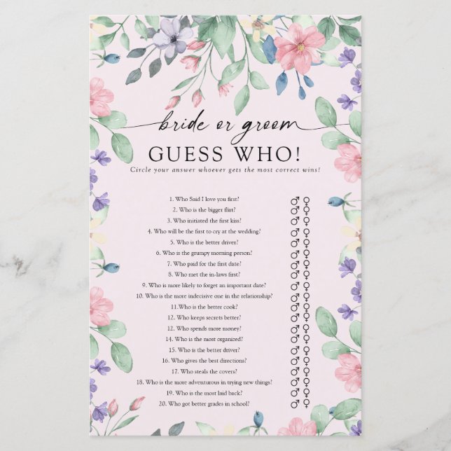 Elegant Pink Garden Flower Bridal Shower Game (Front)