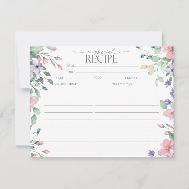 Elegant Pink Garden Flower  | Recipe Cards  (Front)