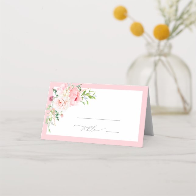 Elegant Pink Garden Flowers Bridal Shower Place Card (Front)