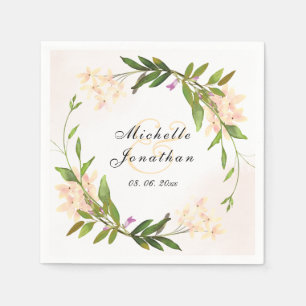 Elegant Pink Garden Flowers Greenery Wedding Napkin