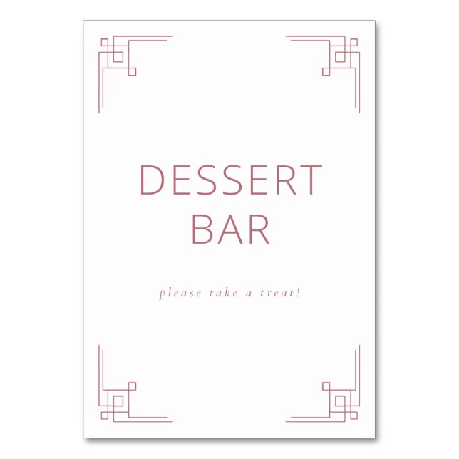 Elegant Pink Geometric Dessert Bar Sign Table Number (Front)