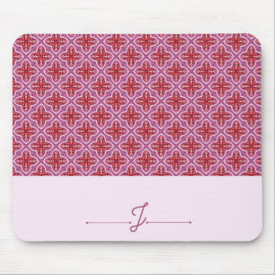 Elegant Pink Geometric Pattern Monogram Mousepad