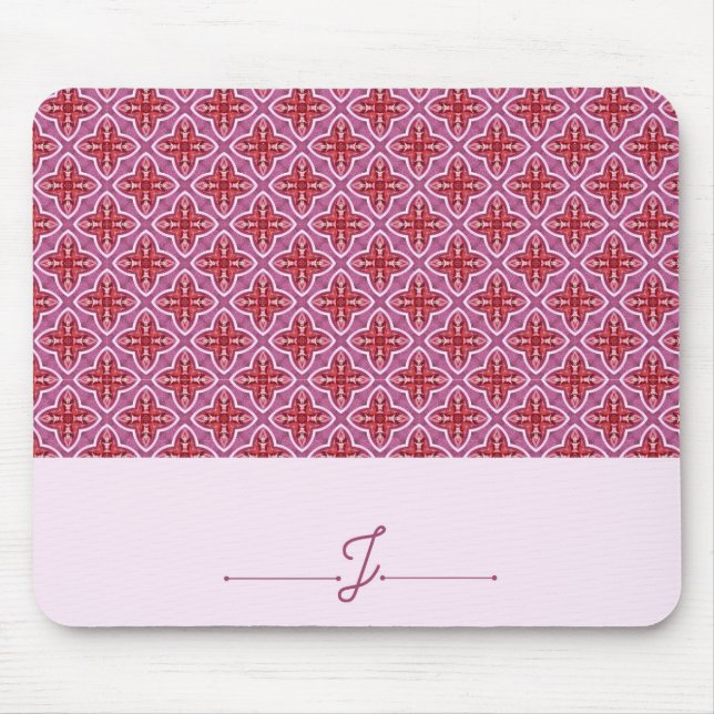 Elegant Pink Geometric Pattern Monogram Mousepad (Front)