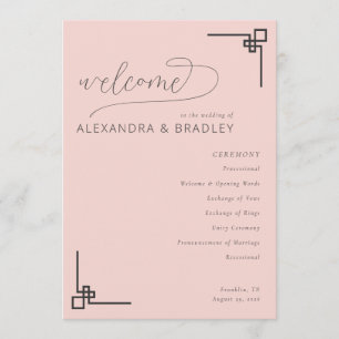 Elegant Pink Geometric Wedding Ceremony Schedule Programme