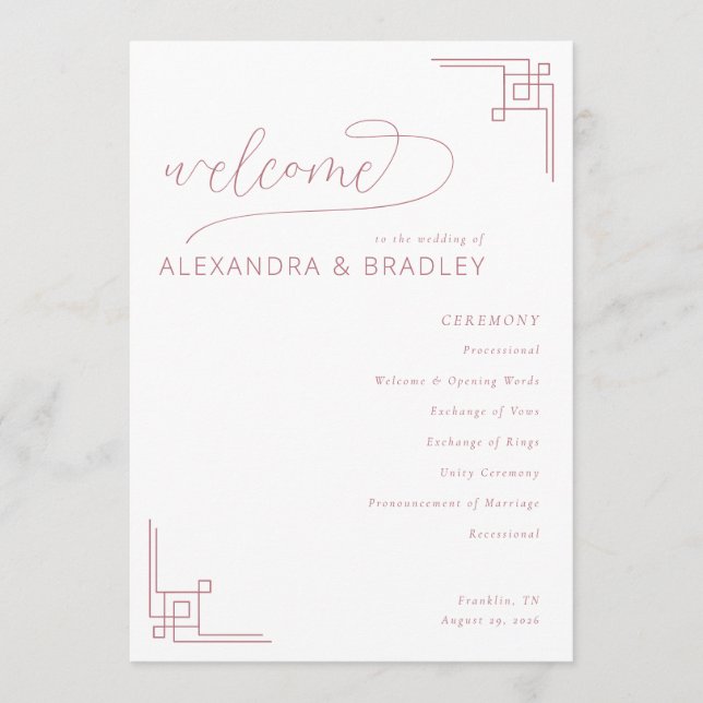 Elegant Pink Geometric Wedding Programme (Front)