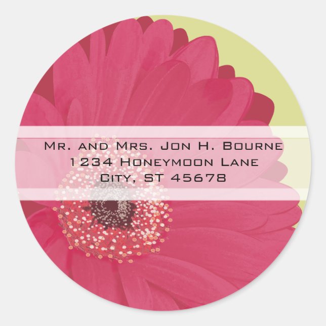 Elegant Pink Gerber Daisy Wedding Stickers (Front)