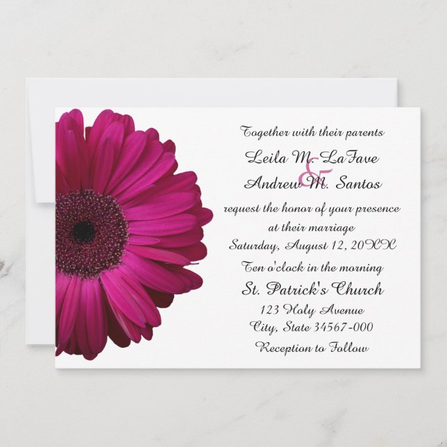 Elegant Pink Gerbera Daisy Wedding Invitation (Front)
