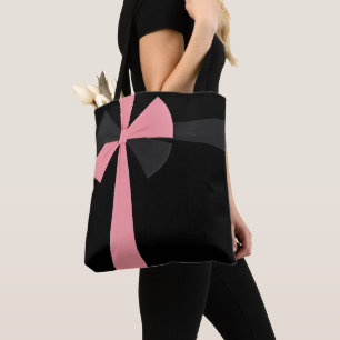 Elegant Pink Gift Ribbon Bow Black Tote Bag