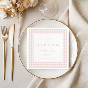 Elegant Pink Gingham Girl Baptism Napkin