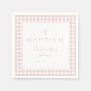 Elegant Pink Gingham Girl Baptism Napkin