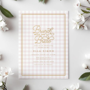 Elegant Pink Gingham Gold Bridal Shower Brunch Invitation
