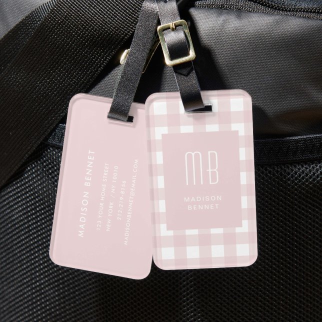 Elegant Pink Gingham Monogram Luggage Tag (Elegant Pink Gingham Monogram Luggage Tag)