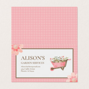 Elegant Pink Gingham Watercolor Garden Business Card