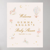elegant pink girl fairytale baby shower welcome