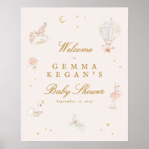 elegant pink girl fairytale baby shower welcome poster