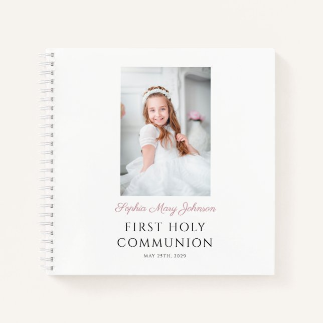 Elegant Pink Girl First Communion Guestbook Notebook (Front)
