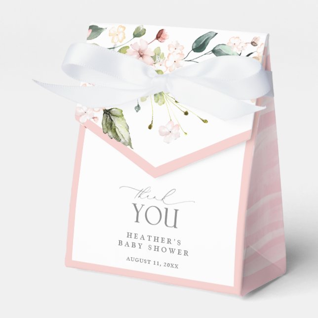 Elegant Pink Girl Flowers Baby Shower Thank You Favour Box (Front Side)