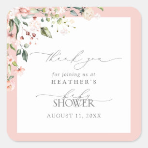 Elegant Pink Girl Flowers Baby Shower Thank You Square Sticker