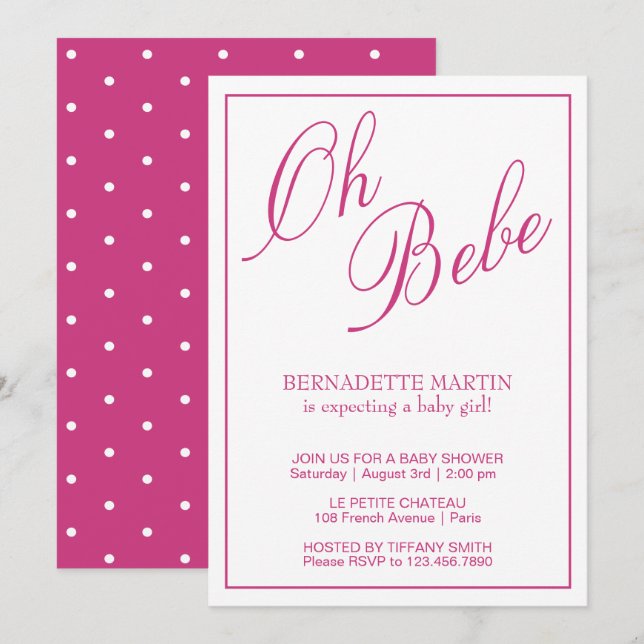 Elegant Pink Girl Modern Simple Baby Shower Invitation (Front/Back)