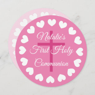 Elegant pink girl's first holy communion religious invitation