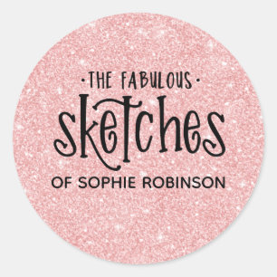 Elegant Pink Girly Glitter Artist Business Classic Round Sticker