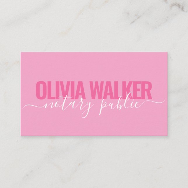 Elegant Pink Girly Signature Notary Public Agent Business Card (Front)